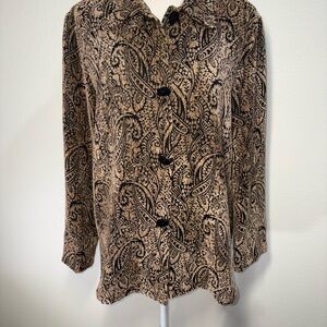 Vintage Sag Harbor Button Blazer Tapestry Paisley Tan & Black Size 8